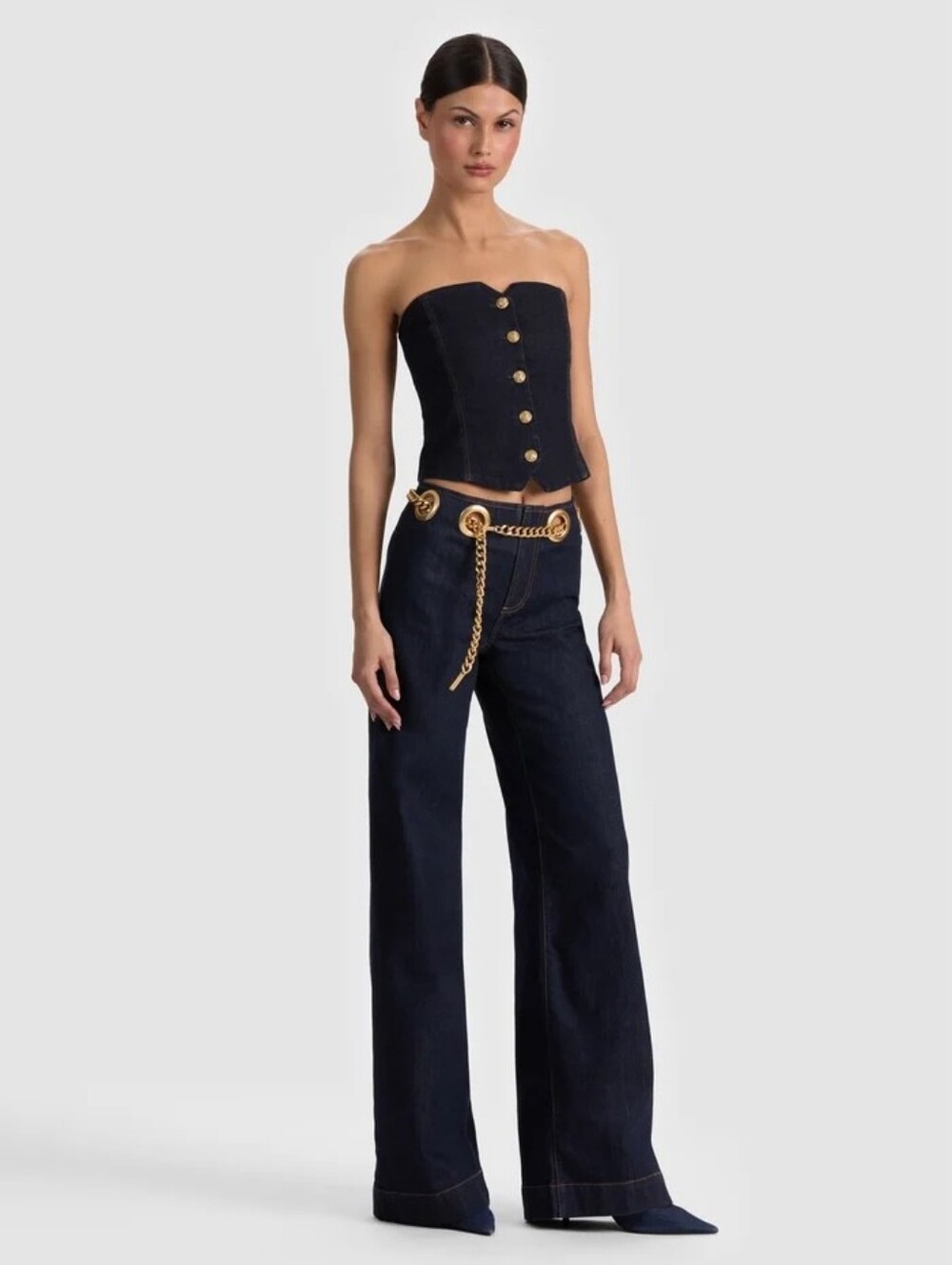 Alice + Olivia JASPER CHAIN BELT JEAN - DARK RINSE